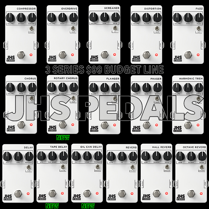 JHS Pedals further expands its 3 Series by 3 - Rotary Chorus, Tape Delay, and Oil Can Delay