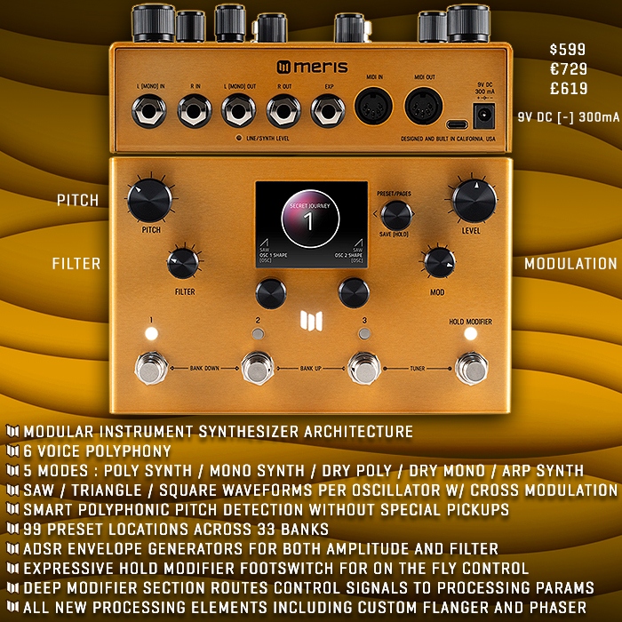 Meris super-sizes its Enzo Polyphonic Synth - now the Enzo X with additional features and algorithms from the LVX and Mercury X Pedals onboard