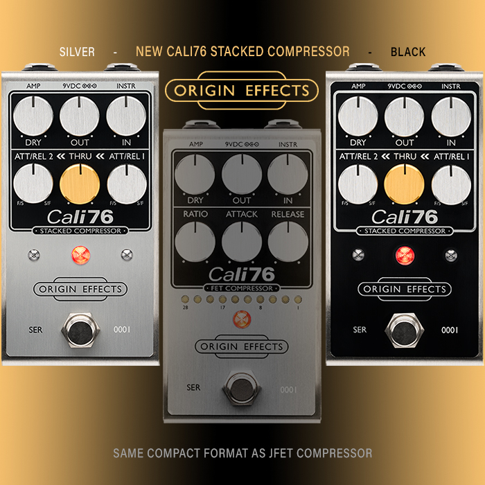 Origin Effects shrinks down its Cali76 Stacked Compressor to the same Compact size as its recent Cali76 JFET compressor