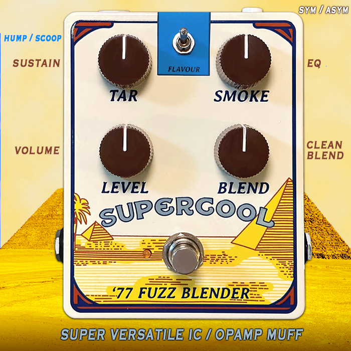 Jamie Muir's SuperCool Pedals imprint delivers really smartly engineered creations - including this super versatile Deluxe '77 Fuzz Blender OpAmp / IC Muff