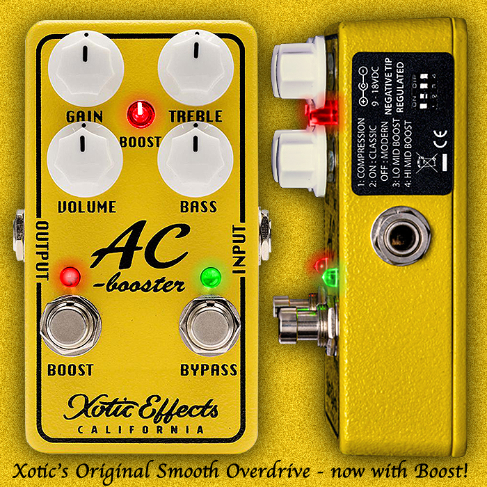 Xotic Effects brings back its AC Booster Smooth Overdrive Pedal in improved V2 Edition with added Boost!