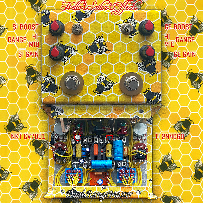 I picked up this glorious Bee Motif Hello Sailor Effects 3-in-1 Dual RangeMaster at the recent Woking Boutique Guitar Show - as a lovely early birthday present!