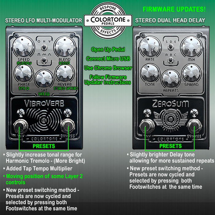 The Colortone VibroVerb and ZeroSum get the final tiny tweaks that they need - now with Smarter Preset Switching and slightly Brighter Tone Profile