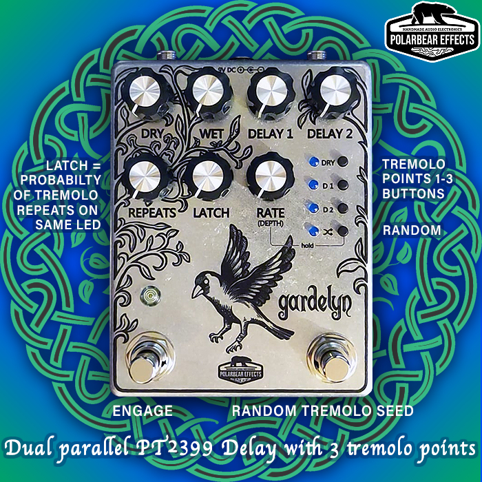 The master of the PT2399 format - Polarbear Effects has another new variant - the Gardelyn Dual Parallel Delay with 3 independent tremolo points
