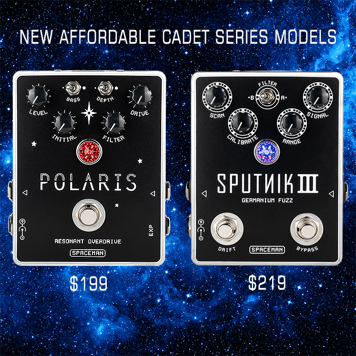 Spaceman Effects releases 2 of its most appealing Affordable Cadet Series Pedals to date - the Polaris and Sputnik III