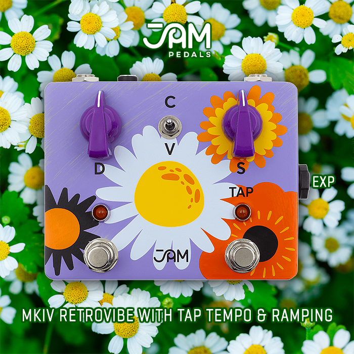 JAM Pedals updates its Retrovibe - now in new MKIV Edition horizontal format with Tap Tempo and Ramping