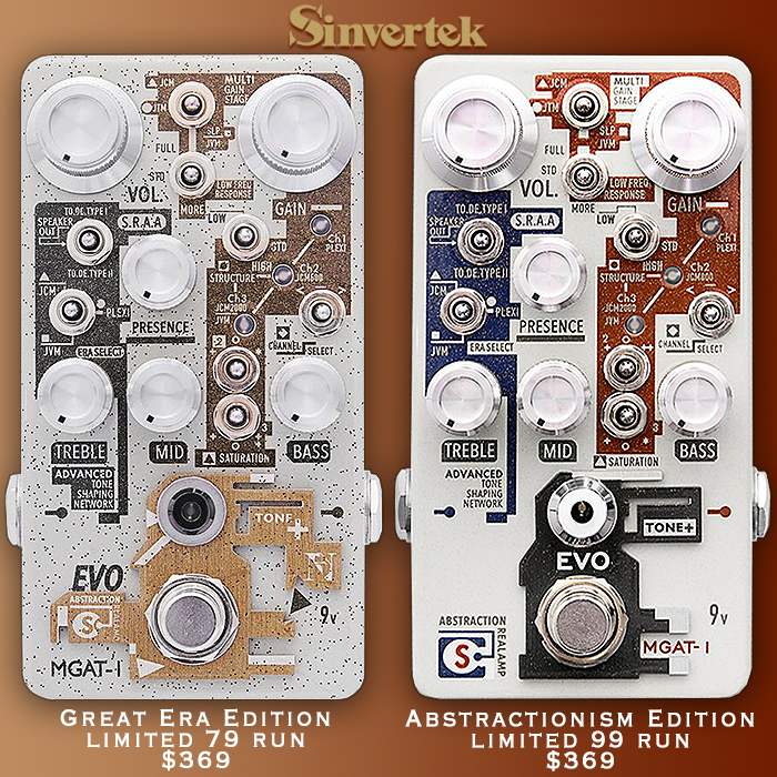 The forthcoming Sinvertek MGAT-1 EVO Marshall Real Amp Abstraction Preamp comes in 2 limited-run Great Era and Abstractionism Editions and is one month away from landing now