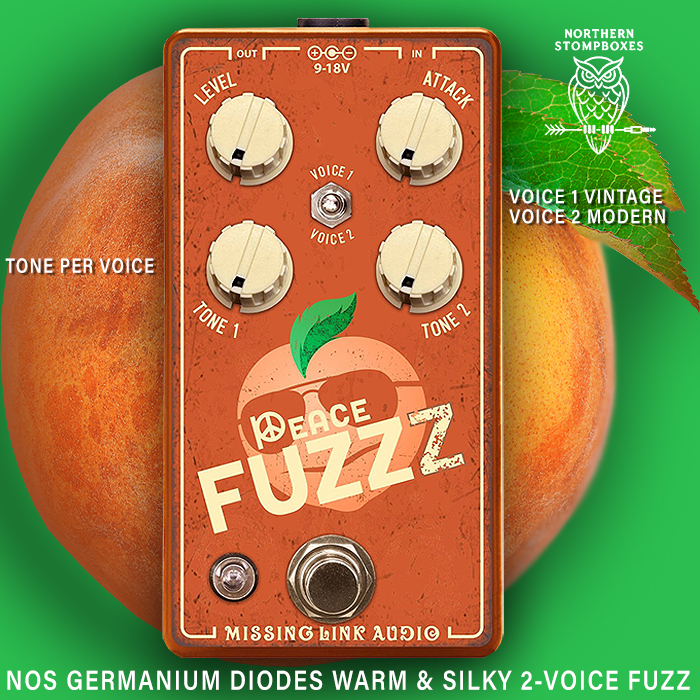 Missing Link Audio's excellent Silky Textured Dual Voiced Peace Fuzz is now available at Northern Stompboxes