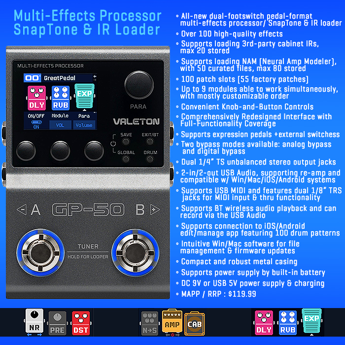 A simple overview of the Valeton GP-50 Multi-Effects Processor SnapTone and IR Loader