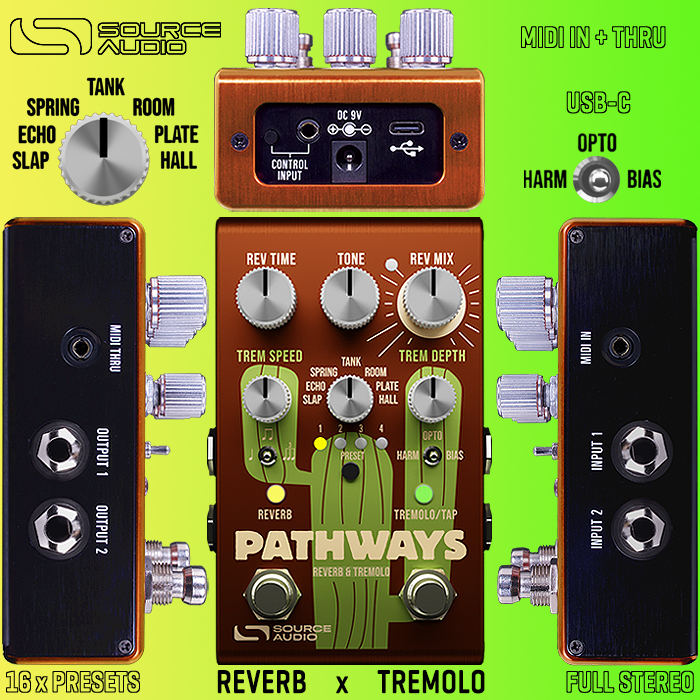 Source Audio releases killer Pathways Multi-Mode Full Stereo Tremo-Verb in same enclosure format as its Lo-Fi Artifakt