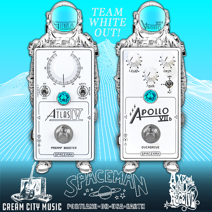 My Spaceman Effects Capsule is now complete with the addition of White Light Editions of the Atlas IV Preamp Booster and Apollo VIIb Overdrive