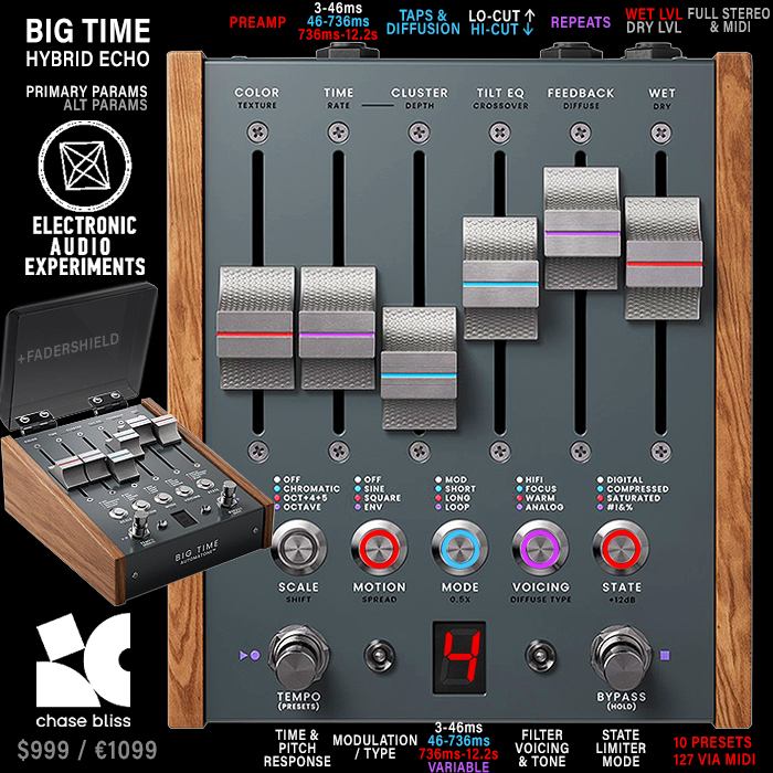 Chase Bliss rolls out another interesting variant of its Automatone Auto-Slider Format - the Big Time Hybrid Echo / Delay - in collaboration with EAE's John Snyder