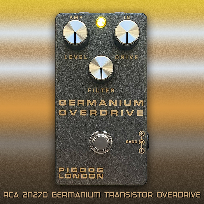 PigDog's Germanium Overdrive delivers a beautifully rich and harmonic mid-gain overdrive profile courtesy of its vintage RCA 2N270 Germanium Transistor and 2 Germanium Diodes