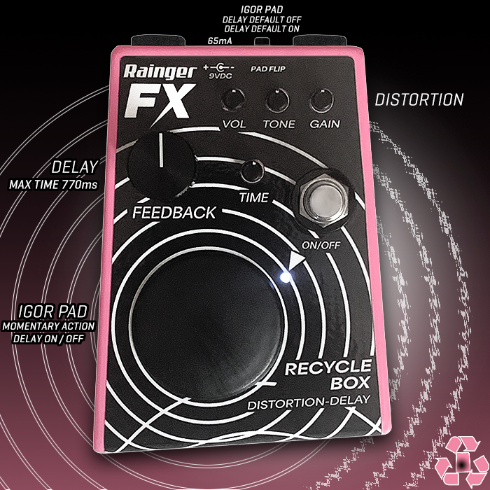 Rainger FX upcycles 80 x Break Box enclosures to unleash the brilliantly dynamic Recycle Box Triple-Tap Distortion-Delay