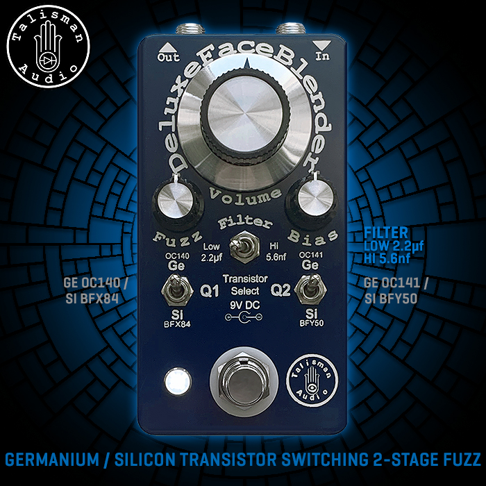 Talisman Audio's glorious point-to-point Deluxe Face Blender delivers exceptional full-fat vibrant Germanium and Silicon Fuzz Tones, one of the very best of its kind
